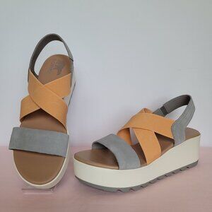 SOREL Cameron Flatform Slingback Suede/Fabric Sandals-Chrome Grey/Chalk Size 9⭐